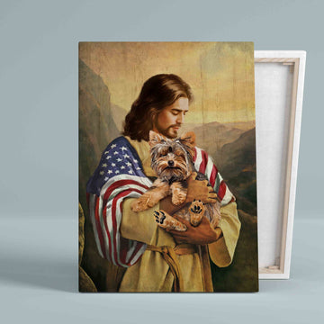 Jesus Painting Canvas, Yorkshire Terrie In The Arms Of God Canvas, God Canvas, Gift Canvas