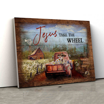 Jesus Take The Wheel Canvas, Wooden Cross Canvas, Daisy Flower Canvas, Car Canvas, God Canvas, Canvas For Gift