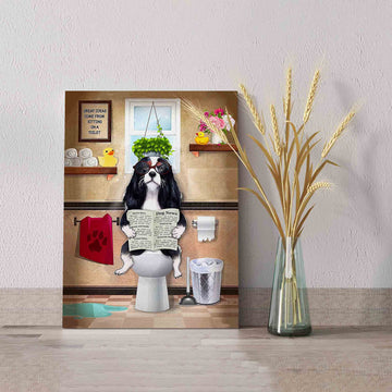 Great Ideas Come Room Sitting On A Toilet Canvas, Dog Canvas, Restroom Canvas, Canvas For Gift