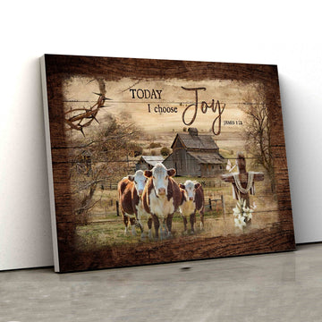 Today I Choose Joy Canvas, Wooden Cross Canvas, Cow Canvas, Barn Paintings On Canvas, God Canvas, Canvas For Gift