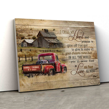 I Cross My Heart Canvas, Red Car Canvas, Barn Paintings On Canvas, Custom Name Canvas, Family Canvas, Gift Canvas