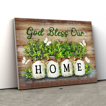 God Bless Our Home Canvas, Flower Canvas, Butterfly Canvas, Family Canvas, Canvas Wall Art, Gift Canvas