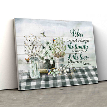 Bless The Food Before Us Canvas, Hummingbird Canvas, Flower Canvas, Family Canvas, Canvas Wall Art, Gift Canvas