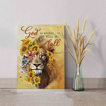 God Is Within Her She Will Not Fall Canvas, Lion Canvas, Sunflower Canvas, God Canvas, Canvas Wall Art, Gift Canvas