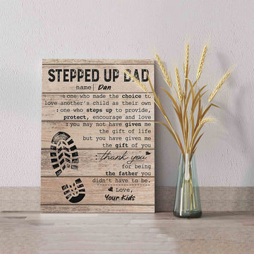 Stepped Up Dad Canvas, Dad Canvas, Footprint Canvas, Custom Name Canvas, Family Canvas, Wall Art Canvas