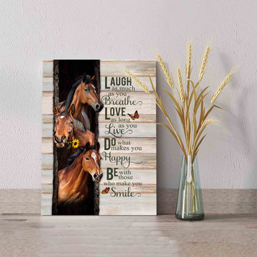 Laugh As Much As You Breathe Canvas, Horse Canvas, Sunflower Canvas, Butterfly Canvas, Wall Art Canvas, Gift Canvas