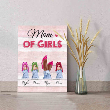 Mom Of Girls Canvas, Foot Canvas, Mom Canvas, Daughter Canvas, Family Canvas, Custom Name Canvas, Canvas Wall Art