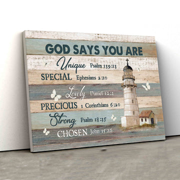 God Says You Are Unique Canvas, Light House Canvas, Butterfly Canvas, Wall Art Canvas, Gift Canvas