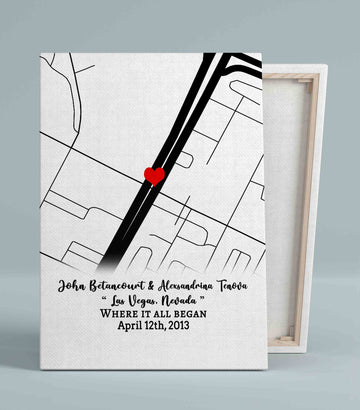 Where It All Began Canvas, Map Canvas, Heart Canvas, Couple Canvas, Custom Name Canvas, Canvas Wall Art, Gift Canvas