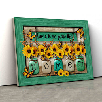There Is No Place Like Home Canvas, Sunflower Canvas, Butterfly Canvas, Canvas Wall Art, Gift Canvas