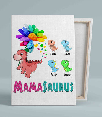Mamasaurus Canvas, Dinosaur Canvas, Flower Canvas, Mama Canvas, Custom Name Canvas, Family Canvas