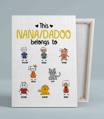 This NanaDadoo Belongs To Canvas, Kid Canvas, Dog Canvas, Cat Canvas, Custom Name Canvas, Canvas Wall Art