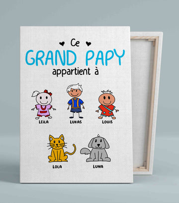 Ce Grand Papy Appartient A Canvas, Kid Canvas, Cat Canvas, Dog Canvas, Custom Name Canvas, Canvas Wall Art