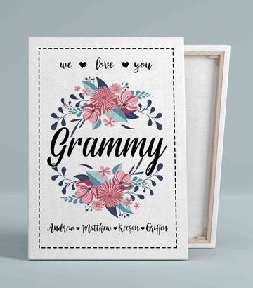 We Love You Grammy Canvas, Flower Canvas, Custom Name Canvas, Canvas Wall Art, Gift Canvas