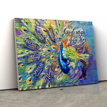 God Says You Are Canvas, Peacock Canvas Painting, Bible Verse Canvas, Christian Wall Art Canvas, Canvas Wall Decor