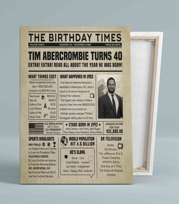 Personalized Birthday Gift Newspaper Canvas, Birthday Anniversary Canvas, Custom Photo Canvas, Canvas Wall Art, Canvas Wall Decor