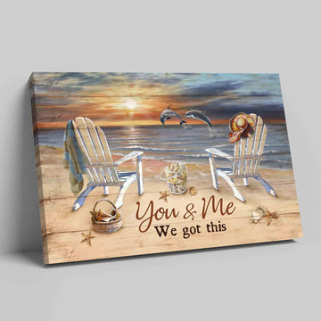 You And Me We Got This Canvas, Sunrise Canvas, Beach Chairs Canvas, Ocean Dolphins Canvas, Canvas Wall Decor, Canvas Wall Art, Gift Canvas