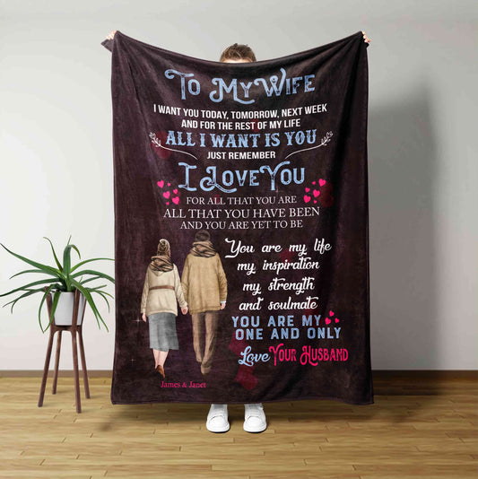 To My Wife Blanket from Husband, Blanket for Wife, Couple Blanket, Custom Name Blanket, Personalized Blankets for Wife