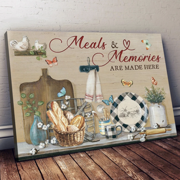 Kitchen Canvas Meals And Memories Are Made Here Butterfly Wall Art Dining Room Decor - Canvas Prints