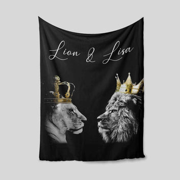 Queen And King Lion Blanket, Monogrammed Blankets, Family Throw Blanket, Blankets For Gift, Christmas Blanket