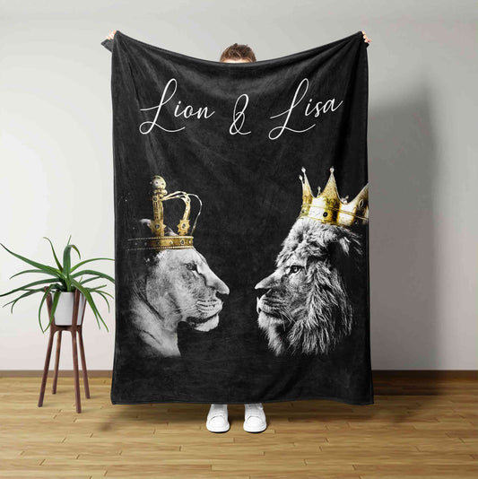 Queen And King Lion Blanket, Monogrammed Blankets, Family Throw Blanket, Blankets For Gift, Christmas Blanket