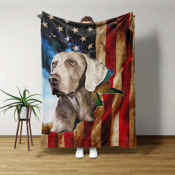 Weimaraner Blanket, American Flag Blanket, Dog Blanket, Blanket For Gifts