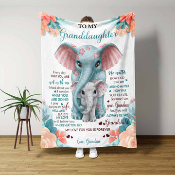 To My Granddaughter Blanket, Custom Name Blanket, Elephant Blanket, Family Blanket