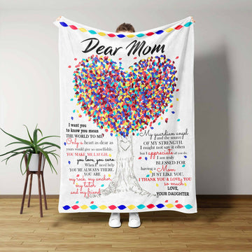Dear Mom Blanket, Daughter To Mom Blanket, Monogrammed Blanket, Heart Tree Blanket