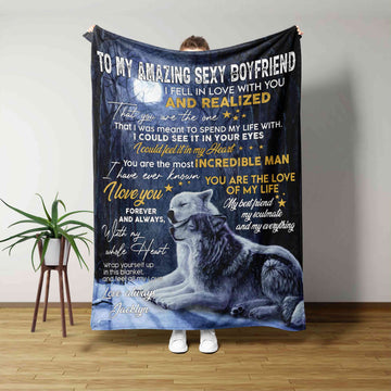 Personalized Name Blanket, To My Boyfriend Blanket, Wolf Blanket, Love Blanket