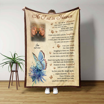 Memorial Blanket, As I Sit In Heaven Blanket, Family Blanket, Butterfly Blanket