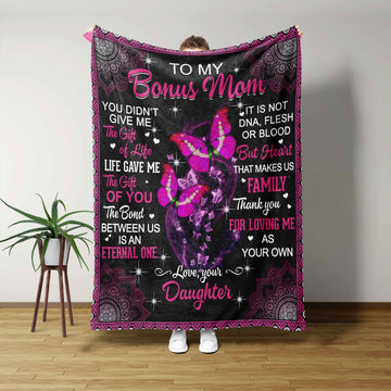 To My Bonus Mom Blanket, Butterfly Blanket, Custom Blanket, Family Blanket