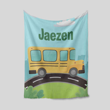 Baby Name Blanket, School Bus Blanket, Blanket For Kid, Kid Name Blanket