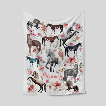 Blanket For Kid, Baby Name Blanket, Blanket For Kid Who Loves Horse, Custom Blanket Baby