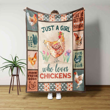 Just A Girl Who Loves Chickens Blanket, Chickens Blanket, Blanket For Girl, Blanket For Gift