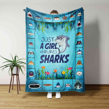 Just A Girl Who Loves Sharks Blanket, Sharks Blanket, Blanket For Girl, Blanket For Gift