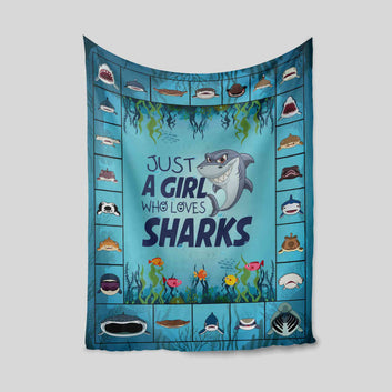 Just A Girl Who Loves Sharks Blanket, Sharks Blanket, Blanket For Girl, Blanket For Gift
