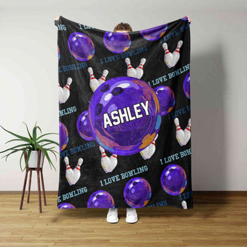 Personalized Name Blanket, Custom Name Blanket, Bowling Lover Blanket, Blanket For Gift