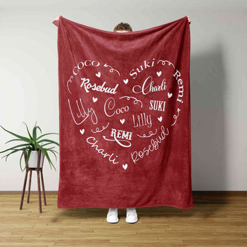Personalized Name Blanket, Heart Blanket, Blanket For Gift, Family Blanket