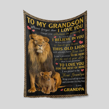 To My Grandson Blanket, Blanket For Gift, Family Blanket, Lion Blanket