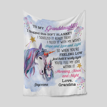 To My Granddaughter Blanket, Unicorn Blanket, Custom Name Blanket, Family Blanket, Blanket For Gift