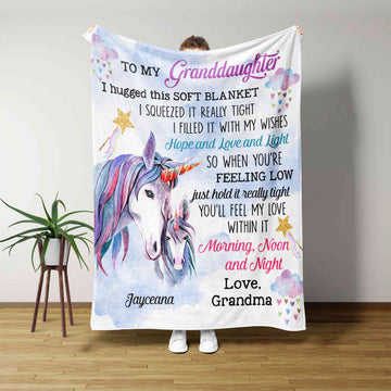 To My Granddaughter Blanket, Unicorn Blanket, Custom Name Blanket, Family Blanket, Blanket For Gift