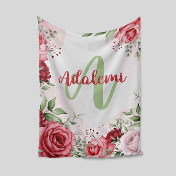 Personalized Name Blanket, Rose Blanket, Flower Blanket, Custom Name Blanket, Blanket For Gift