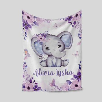 Personalized Name Blanket, Elephant Blanket, Flower Blanket, Custom Name Blanket, Blanket For Gift
