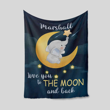 Personalized Name Blanket, Love You To The Moon And Back Blanket, Elephant Blanket, Blanket For Gift