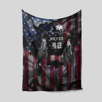 Football Blanket, Sport Blanket, American Flag Blanket, Custom Name Blanket, Canvas For Gift