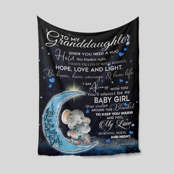 To My Granddaughter Blanket, Elephant Blanket, Moon Blanket, Custom Name Blanket, Family Blanket