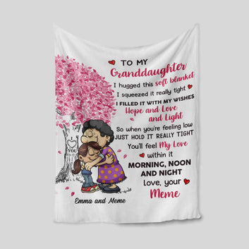 To My Granddaughter Blanket, Tree Blanket, Hug Blanket, Family Blanket, Custom Name Blanket, Blanket For Gift