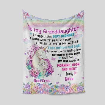 To My Granddaughter Blanket, Unicorn Blanket, Flower Blanket, Custom Name Blanket, Family Blanket