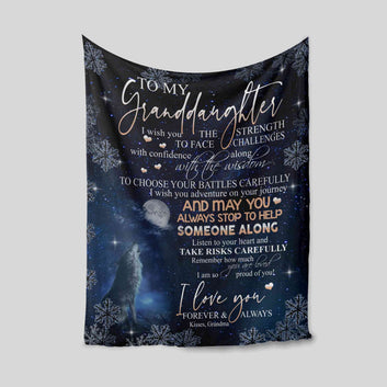 To My Granddaughter Blanket, Wolf Blanket, Moon Blanket, Custom Name Blanket, Family Blanket, Blanket For Gift
