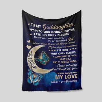 To My Goddaughter Blanket, Butterfly Blanket, Moon Blanket, Custom Name Blanket, Family Blanket, Gift Blanket